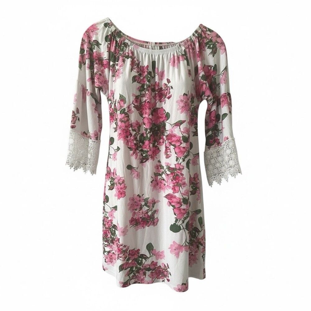 West Loop Floral Bell Lace Sleeve Tunic Top Stretch Shoulders Size Large - Picture 3 of 10